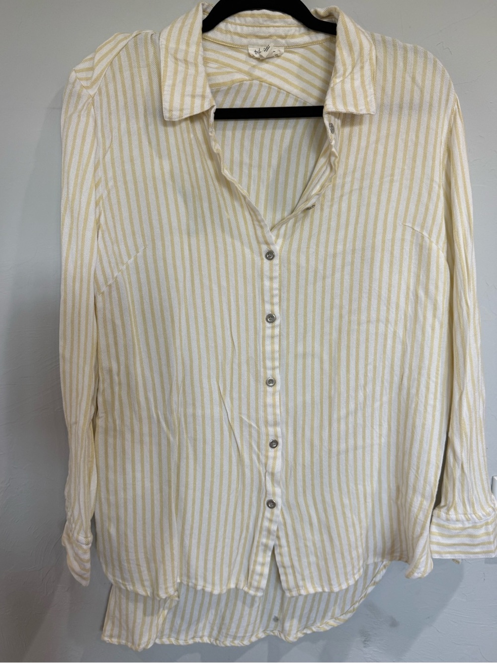 Tribal Women's Yellow and White Striped Button-Down Shirt